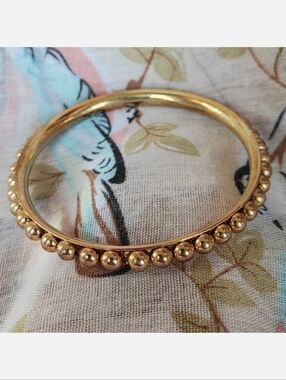 Bangle Beaded Vintage Oversized Tarnish Free EUC Gold Tone Brass Timeless